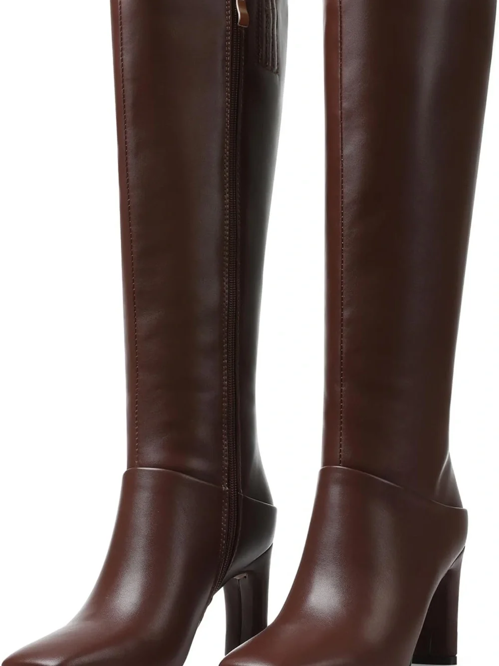 Uacllcau Women's Tall Brown Leather High-Heel Boot